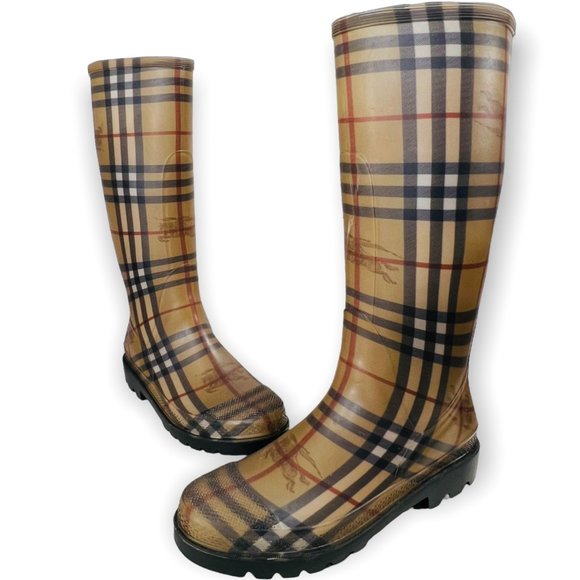 Authentic Burberry Haymarket Plaid Rain Boots US Women Size 9.5 (UK 7) Italy - Picture 1 of 7